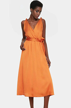 Kuşak Detaylı A Kesim Abiye Elbise Saten Dokuma Polyester Yazlık Rahat Kullanım Uzun Ömürlü