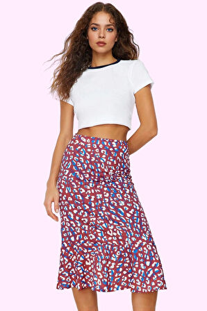 Kadın A line Çok Hayvan Desenli Midi Etek Rahat Günlük Kullanım Yaz Aylarının Vazgeçilmezi