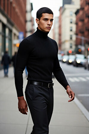 Erkek Fitted Balıkçı Yaka Fitilli Uzun Kollu Kazak Günlük Şıklığı ve Kış Konforunu Birleştirir