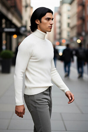 Erkek Fitted Balıkçı Yaka Fitilli Uzun Kollu Kazak Günlük Şıklığı ve Kış Konforunu Birleştirir