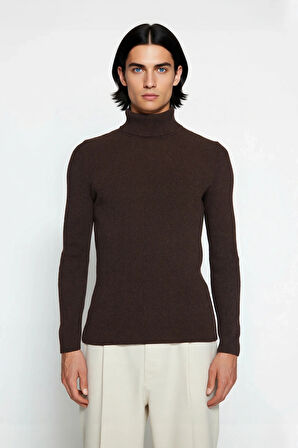 Erkek Fitted Balıkçı Yaka Fitilli Uzun Kollu Kazak Günlük Şıklığı ve Kış Konforunu Birleştirir