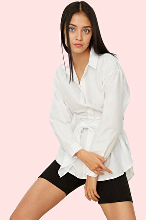 Kadın Basic Gömlek Kemer Detaylı Terrycotton Kumaş Günlük Kullanım Yaz Aylarının Vazgeçilmezi