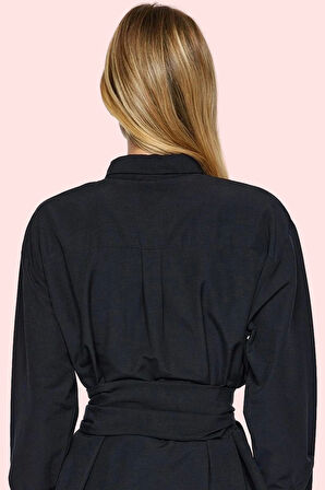 Kadın Basic Gömlek Kemer Detaylı Terrycotton Kumaş Günlük Kullanım Yaz Aylarının Vazgeçilmezi