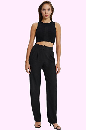 Kadın Straight Kalıp Dokuma Pantolon Yüksek Bel Geniş Paça Rahat Kesim Yaz Aylarının Vazgeçilmezi