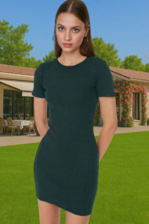 Kadın Bisiklet Yaka Kısa Kollu Mini Elbise Polyester Örme Günlük Kaliteli İşçilik Şık Görünüm