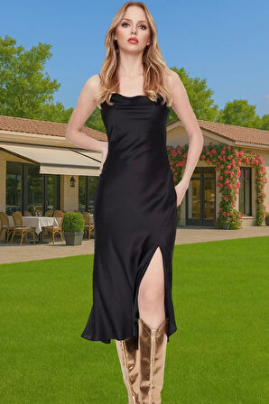 Astarlı Saten Midi Abiye Elbise; Rahat ve Şık Tasarım Zarifane Tasarım Yüksek Kalite