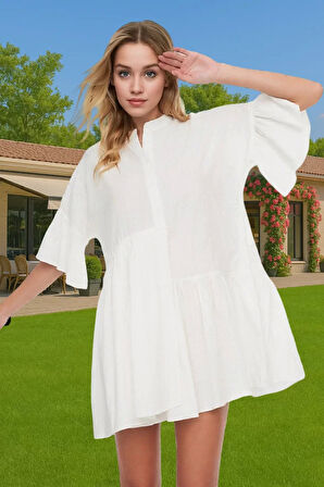 Kadın A line Flamlı Pamuk Mini Elbise Yazlık Plaj Stili Modern Stil Dayanıklı Malzeme Seçkin Malzeme