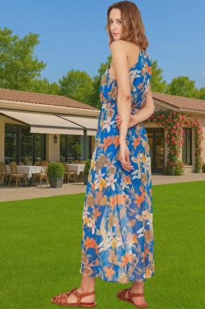 A line Halter Yaka Şifon Elbise Puantiyeli Desenli Yazlık Midi Yüksek Kalite Özenle Seçilmiş