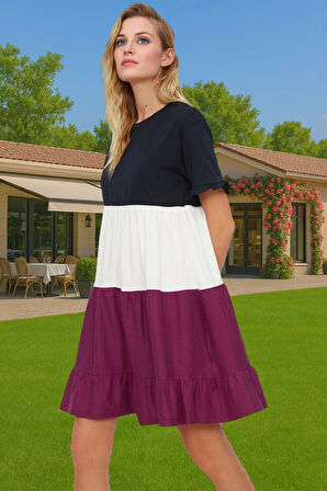 Yazlık Pamuk Mini Elbise A line Bisiklet Yaka Rahat Günlük Stil Modern Stil Kaliteli İşçilik