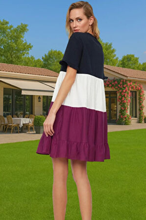 Yazlık Pamuk Mini Elbise A line Bisiklet Yaka Rahat Günlük Stil Modern Stil Kaliteli İşçilik