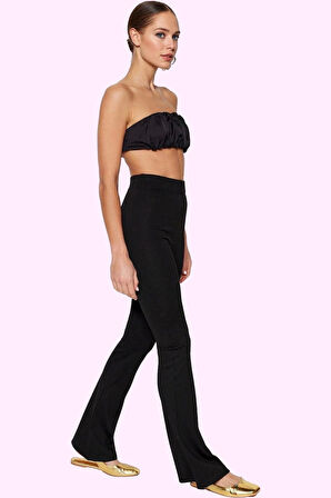 Kadın Nervürlü Düz Desen Flare Pantolon Yüksek Bel Günlük Kullanım İçin Yaz Aylarının Vazgeçilmezi