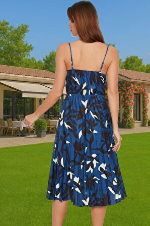 Yazlık Casual Ayarlanabilir Askılı Pileli Midi Elbise Seçkin Malzeme Yüksek Kalite Rahat Kullanım