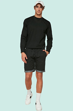 Erkek Kısa Boy Pamuk Straight Şort Çizgili Desenli Günlük Hafta Sonu Yaz Aylarının Vazgeçilmezi