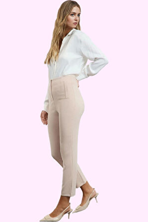 Kadın Dar Paça Finike Dokuma Pantolon Yüksek Bel Şık ve Rahat Günlük Kombinler Özel Günler