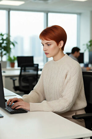 Kadınlara Özel Regular Kesim Saç Örgü Detaylı Triko Kazak Dik Yaka Balon Kol Kışlık Giyim Kaliteli