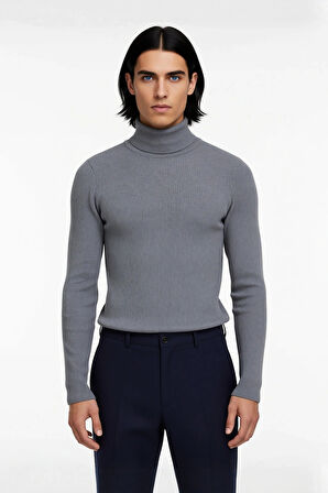 Erkek Fitted Balıkçı Yaka Fitilli Uzun Kollu Kazak Günlük Şıklığı ve Kış Konforunu Birleştirir