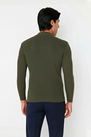 Erkek Dik Yaka Uzun Kol Fitilli Dar Kalıp Triko Kazak Kış Sezonu İçin Modern ve Konforlu Stil