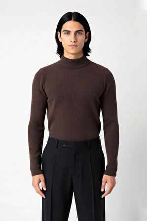 Erkek Dik Yaka Uzun Kol Fitilli Dar Kalıp Triko Kazak Kış Sezonu İçin Modern ve Konforlu Stil