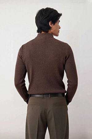 Erkek Dik Yaka Uzun Kol Fitilli Dar Kalıp Triko Kazak Kış Sezonu İçin Modern ve Konforlu Stil