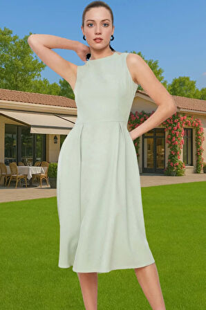 Pileli Midi Boy Elastan Dokuma Elbise Kadın Yazlık Mükemmel Uyum Premium Kalite Kaliteli İşçilik