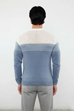 Erkek Basic Kesim Bisiklet Yaka Uzun Kol Renk Bloklu Akrilik Triko Kazak Kış Kombinlerine Özel