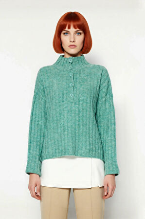 Kadın Dik Yaka Oversize Kalıp Düz Renk Düşük Kol Triko Kazak Soğuk Havalarda Konforlu ve Modern