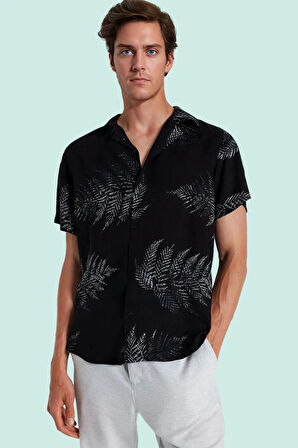 Erkek Viskoz Salaş Regular Fit Apaş Yaka Gömlek Kısa Kollu Günlük Şıklık Dayanıklı Malzeme