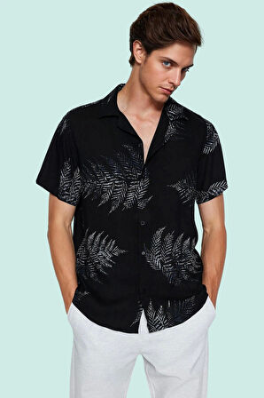 Erkek Viskoz Salaş Regular Fit Apaş Yaka Gömlek Kısa Kollu Günlük Şıklık Dayanıklı Malzeme