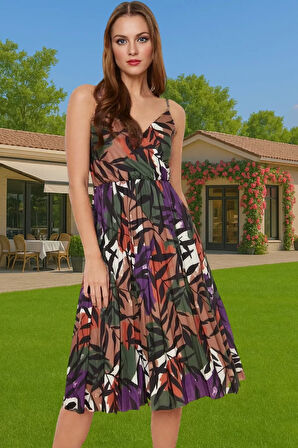 Yazlık Casual Ayarlanabilir Askılı Pileli Midi Elbise Seçkin Malzeme Yüksek Kalite Rahat Kullanım