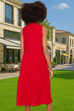 Kadın Şık Düz Kesim Kolsuz Midi Elbise Polyester Kumaş Nefes Alabilir Şık Görünüm Kaliteli İşçilik