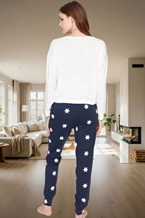 Pamuklu Pijama Takımı Yıldız Desenli Rahat ve Şık Uzun Paça Kış Mevsimi Premium Kalite