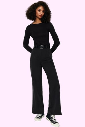 Kadın Yüksek Bel Wide Leg Pantolon Casual Dokuma Kumaş Günlük Hafta Sonu Dayanıklı Malzeme
