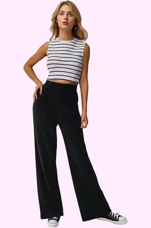 Kadın Yüksek Bel Wide Leg Pantolon Casual Dokuma Kumaş Günlük Hafta Sonu Dayanıklı Malzeme