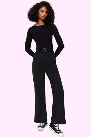 Kadın Yüksek Bel Wide Leg Pantolon Casual Dokuma Kumaş Günlük Hafta Sonu Dayanıklı Malzeme