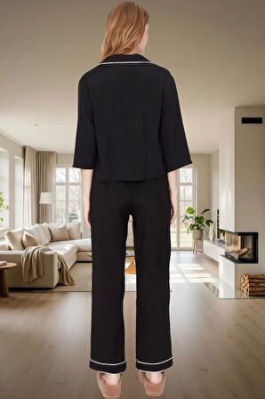 Shally Dokuma Viskon Pijama Takımı Kışlık Rahat Kalıp Dayanıklı Malzeme Profesyonel Görünüm