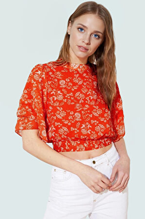 Çok Çiçekli Desenli Şifon Bluz Kadın Yazlık Kısa Kol Şık Görünüm Yüksek Kalite