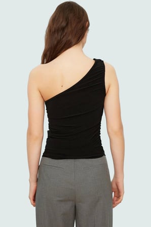 Fitted Tek Omuz Bluz Esnek Örme Crop Boy Modern Stil Premium Kalite Seçkin Malzeme