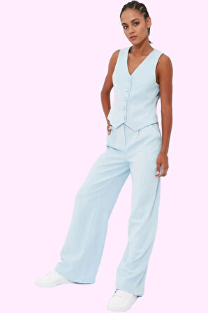 Kadın Düz Desenli Geniş Paça Pantolon Yüksek Bel Wide Leg Kesim Günlük Ve İş Modern Tasarım