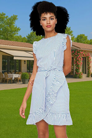 A line Mini Çizgili Elbise Rahat Poplin Kumaş Yazlık Mükemmel Uyum Rahat Kullanım Rahat Ve Şık