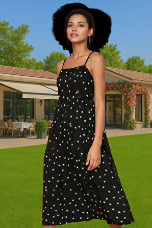 Nefes Alabilir Viskoz A Kesim Midi Elbise Çiçek Desenli Yazlık Günlük Kullanım İçin Premium Kalite