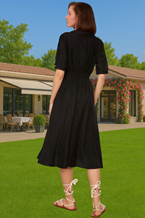 A Kesim Gipeli Midi Elbise Balon Kol Viskoz Günlük Kombin Uzun Ömürlü Özenle Seçilmiş Mükemmel Uyum