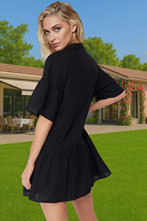 Kadın A line Flamlı Pamuk Mini Elbise Yazlık Plaj Stili Modern Stil Dayanıklı Malzeme Seçkin Malzeme