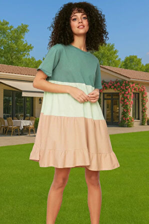 Yazlık Pamuk Mini Elbise A line Bisiklet Yaka Rahat Günlük Stil Modern Stil Kaliteli İşçilik