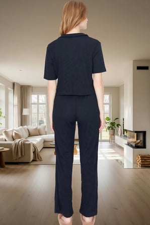 Rahat ve Şık Ayıcıklı Homewear Pijama Takımı Polyester Elastan Kumaş Dayanıklı Malzeme