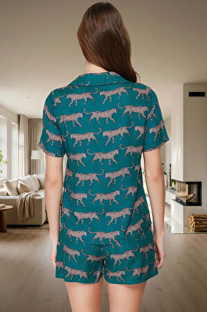 Rahat ve Şık Viskoz Pijama Takımı Animal Desenli Kısa Kollu Yazlık Modern Stil