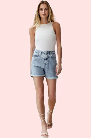 Kadın Pamuk Denim Şort Renk Günlük Kombinler İçin Yüksek Bel City Short Yaz Aylarının Vazgeçilmezi