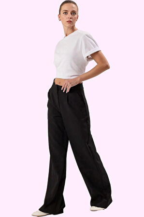 Kadın Düz Desenli Geniş Paça Pantolon Yüksek Bel Wide Leg Kesim Günlük Ve İş Modern Tasarım
