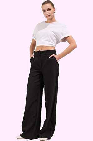 Kadın Düz Desenli Geniş Paça Pantolon Yüksek Bel Wide Leg Kesim Günlük Ve İş Modern Tasarım