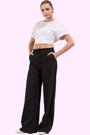 Kadın Düz Desenli Geniş Paça Pantolon Yüksek Bel Wide Leg Kesim Günlük Ve İş Modern Tasarım