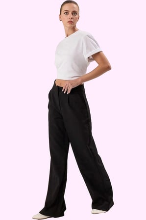 Kadın Düz Desenli Geniş Paça Pantolon Yüksek Bel Wide Leg Kesim Günlük Ve İş Modern Tasarım